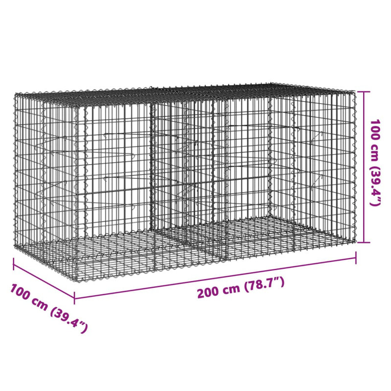 Large Silver Galvanized Iron Outdoor Gabion Basket with Cover