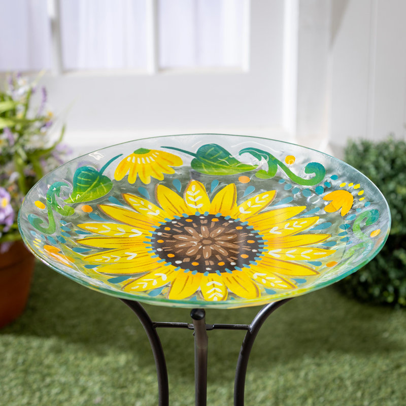 Bain d'oiseaux en verre 18 po, tournesol