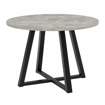 5-Piece Dining Set, Round Trestle Table and 4 Upholstered Chairs, Gray and Tan