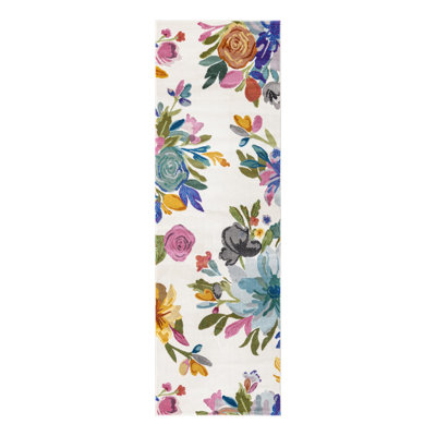 Tapis à motif floral vert / mauve / bleu / ivoire / gris / orange Aludra