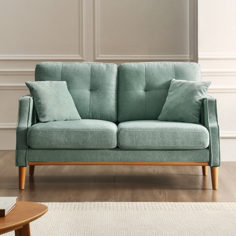 Anwita Recessed Arm Standard Loveseat, 100% Linen Baby Blue Duplicate Duplicate 6, 35.03" H x 56.7" W x 31.9"D