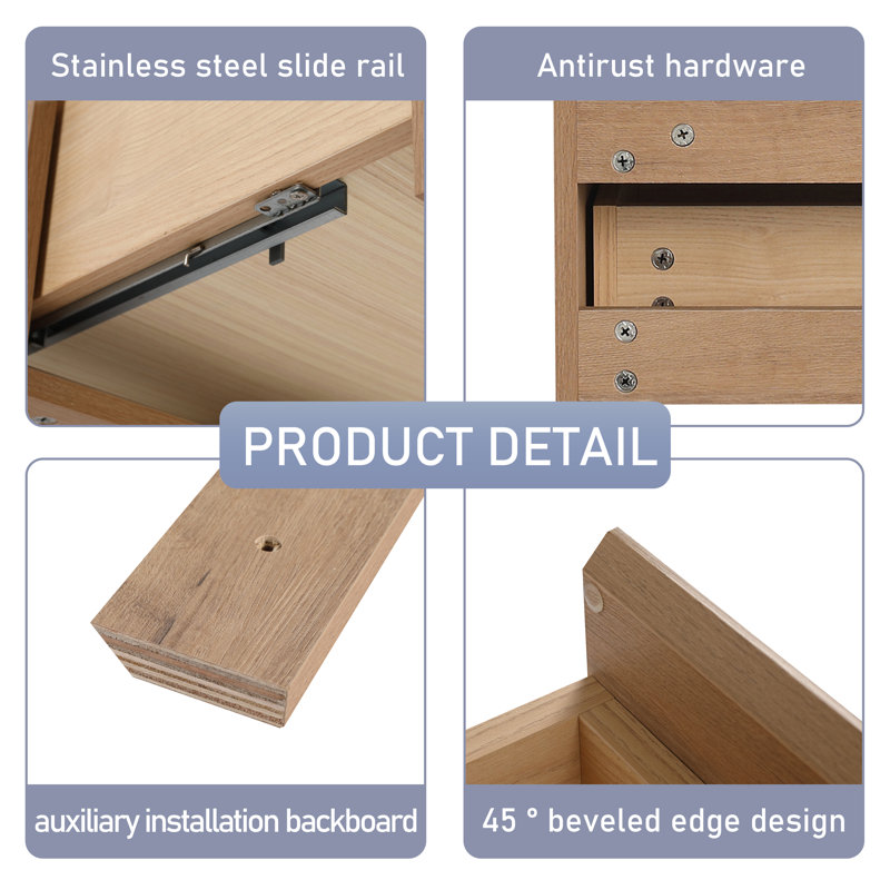 60'' Wall-Mounted Floating Bathroom Storage with Soft-Close Drawer, Natural, 11.07" H x 30" W x 18.01" D