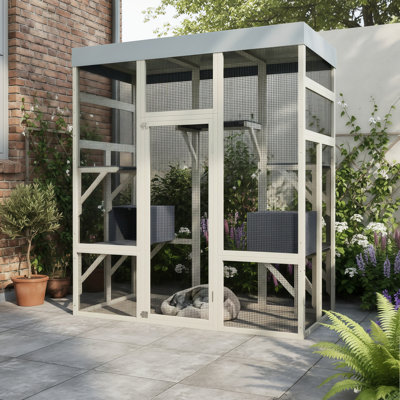 Three-Tiered Cat Cage/Cat House Suitable For Both Indoor And Outdoor Use, Equipped With A Resting Box, Platform, And Waterproof Canopy, Ideal For Small Cats.