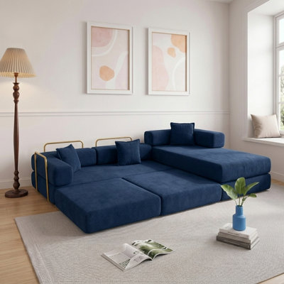 108" Mid-Century Modular Cloud Couch Sectional with Chaise, No Assembly Required