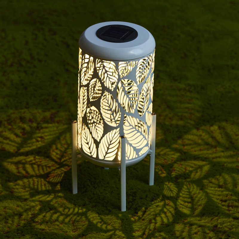 White Metal Cylinder Boho-Chic Solar Powered LED Lantern Set