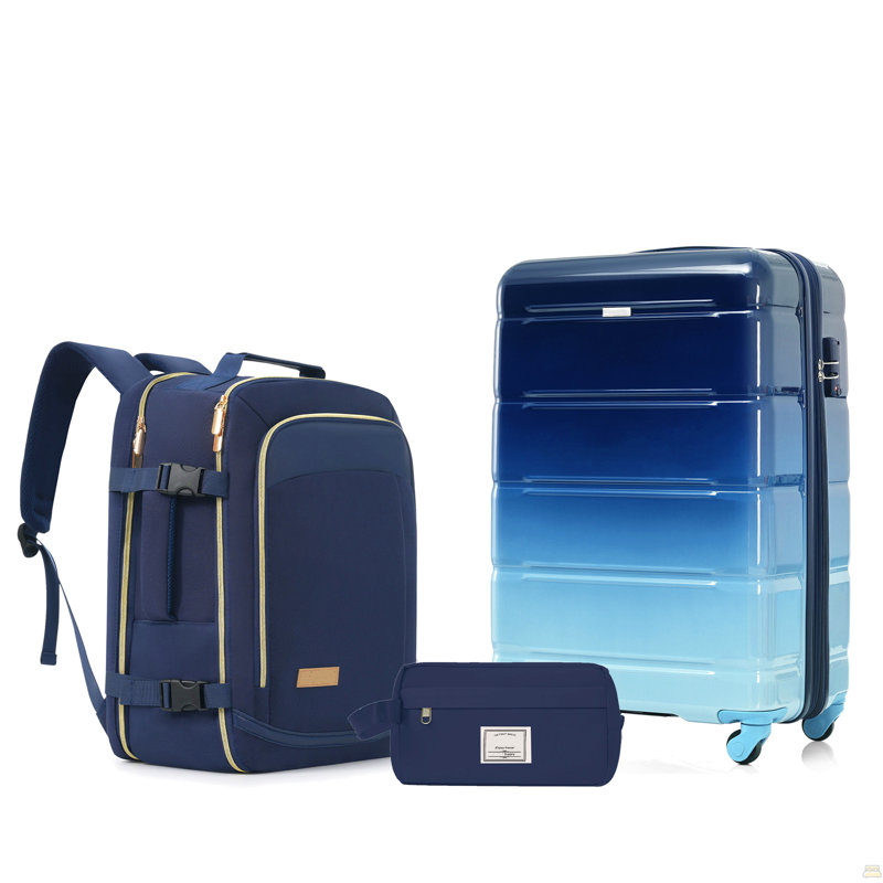 Ensemble de 3 valises - Valise à carreaux 20 po avec sac de toilette à sec TSA, Marine