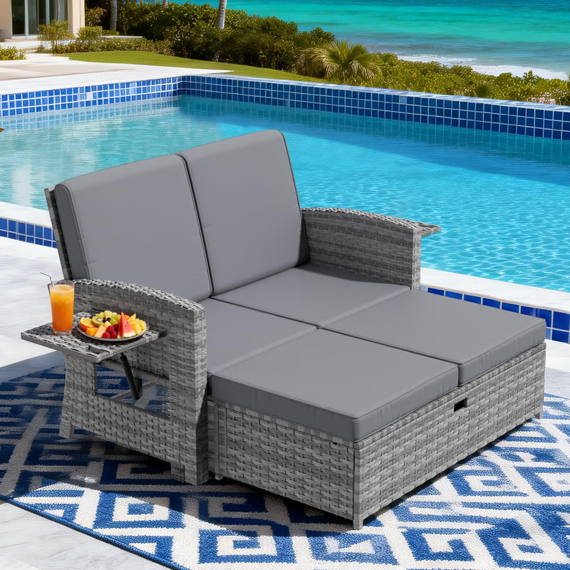 Ensemble de chaises longues d'extérieur en osier, dossier réglable infini avec coussin amovible - parfait pour la cour, le jardin, la cour, 2 pièces