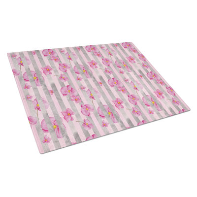 Caroline's Treasures Tempered Glass Watercolor Flowers Stripes Cutting Board