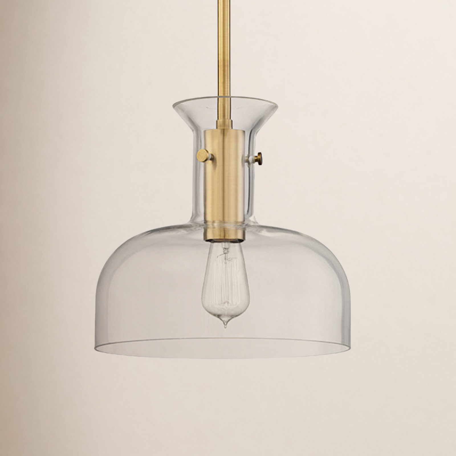 Mayer Single Light Glass Pendant, Aged Brass, 11.5" H X 12" W X 12" D
