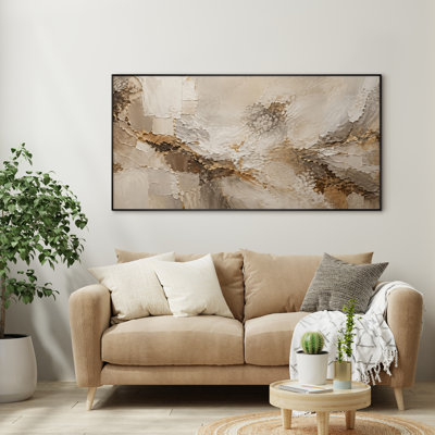 Très grand art mural imprimé sur toile - Paysage de montagne abstrait doré, décor de salon contemporain - "Assemblage requis (cadre non fini)"
