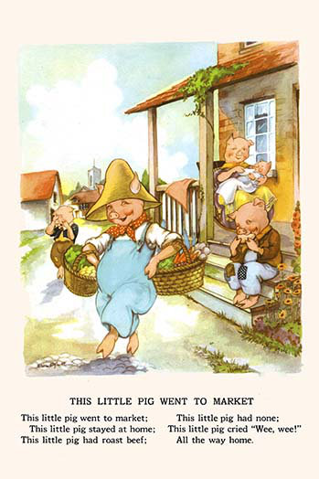 « this little pig », impression sur le marché, H 42 po x l 28 po x P 1,5 po