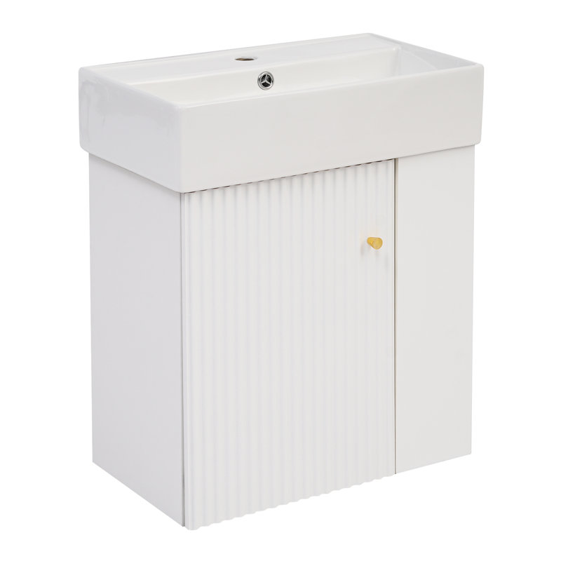 Meuble-lavabo flottant 21,6 po - Lavabo en céramique, rangement à droite, goût moderne 21,6 po avec baignoire moderne et peu encombrante
