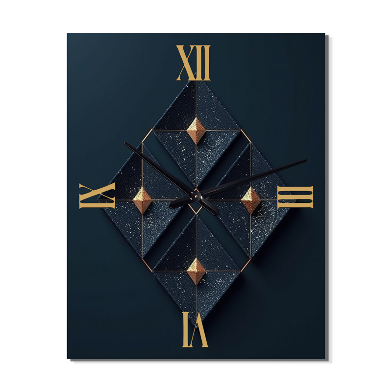 Rhombus In Deep Blue And Gold Abstract - Modern Geometric Very Large Wall Clocks, 28" H x 12" W x 1" D