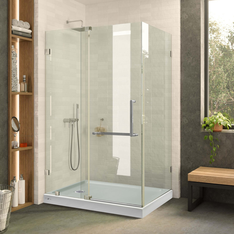 Shower Set - Double Threshold Acrylic Shower Base | Shower Enclosure - Left Hand, Polished Chrome