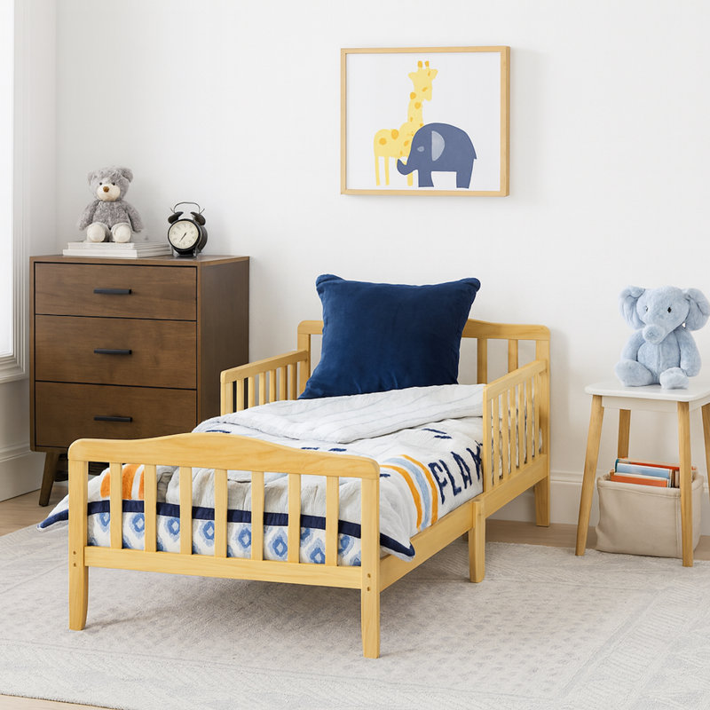  Wood Toddler Bed with Safety Rail, Natural