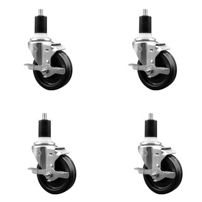 4 Inch SS Phenolic Swivel 1-1/2 Inch Expanding Stem Caster Set with Brake SCC