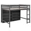 Lit mezzanine avec 8 tablettes de rangement ouvertes et échelle intégrée
