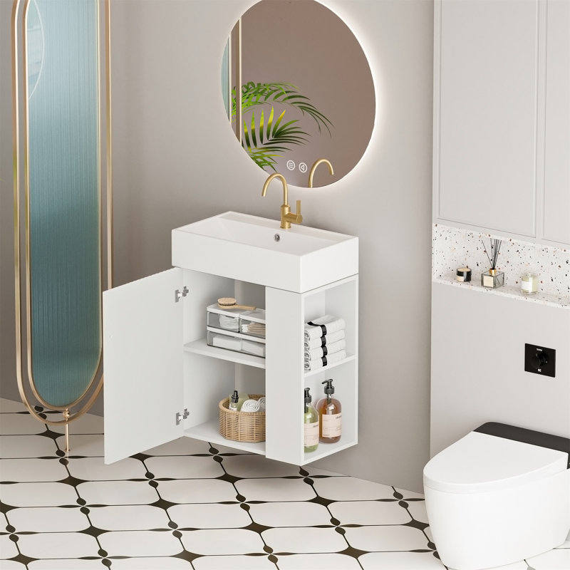 Meuble-lavabo à fixation murale 21,6 po avec lavabo en céramique, Green