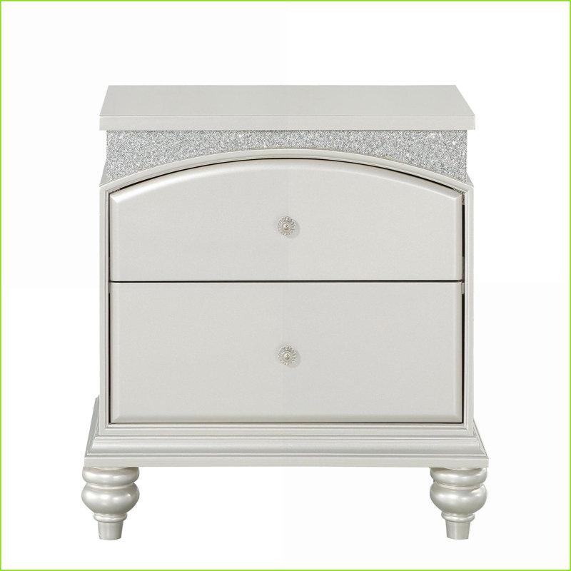 Transitional Platinum 2-Drawer Nightstand with Storage
