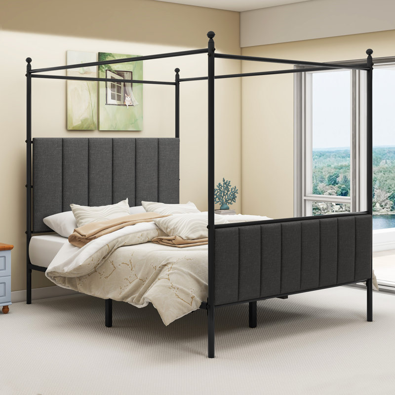 Upholstered Canopy Bed, Gray, Queen