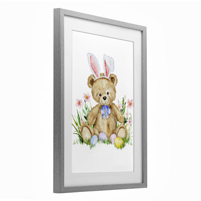 Springy Easter Teddy Bear Framed Print Under Glass, design by Amy Hall