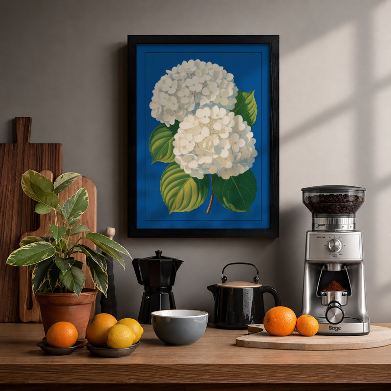 Hydrangea In Blue Botanical - Print, Black, A3 - 42.0 x 29.7 cm