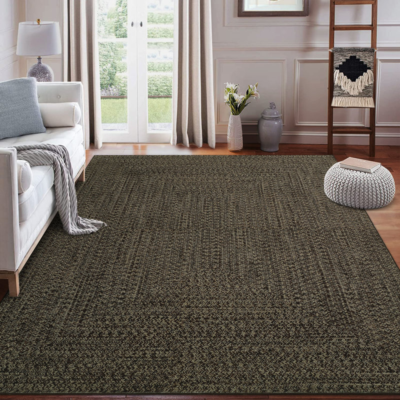 Braided Printed Texture Machine Washable Rug with Rubber Backing for Living Room Non-Slip Dining Room Rug Easy-Cleaning Floor Carpet for Bedroom