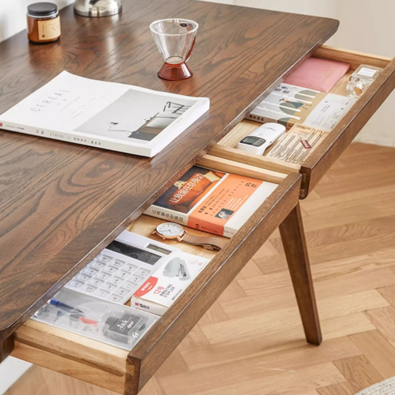 Modern Solid Oak Wood Desk, Walnut, 29.52" H x 39.37" W x 21.65" D
