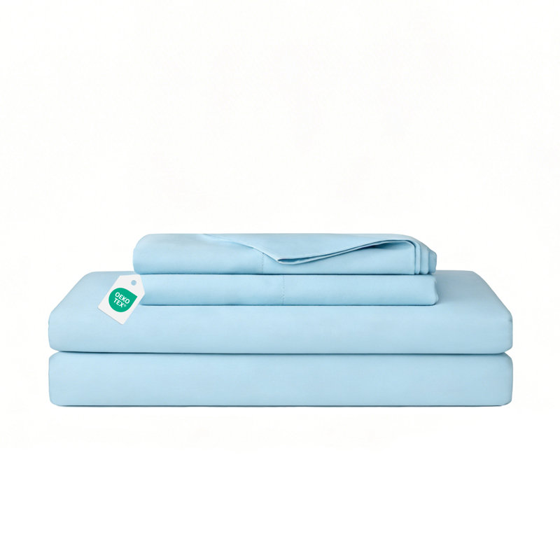220-Thread Count Cotton Blend Sateen Soft Smooth Sheet Set With Pillowcase - Basics by Wayfair™, Light Blue