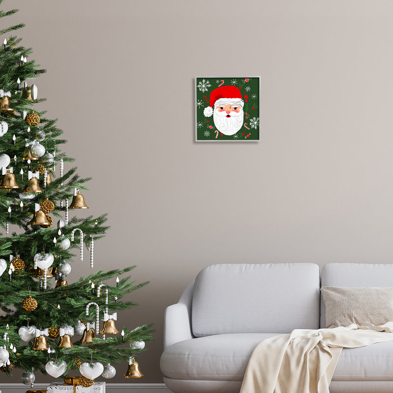 «Jolly Santa on Green», estampe numérique encadrée par Sharon Lee, Estampe numérique Farmhouse, H 12 po x l 12 po x P 1,5 po