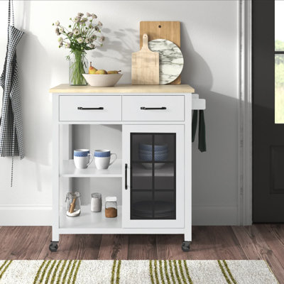 Amata 32" Manufactured Wood Kitchen Cart with Solid Wood Top and with Locking Wheels