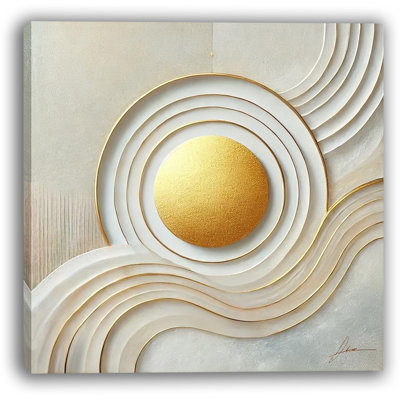 Radiant Circles - Abstract Gold and Wave, art mural sur toile