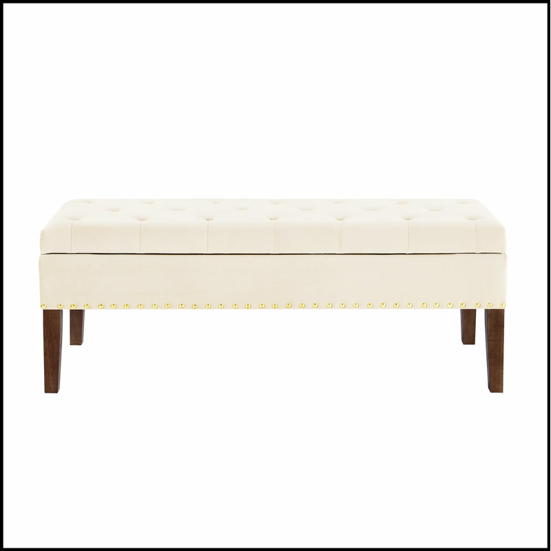 Tufted Bench with Storage Simple design, comfortable and durable, multi-functional bench, Cream