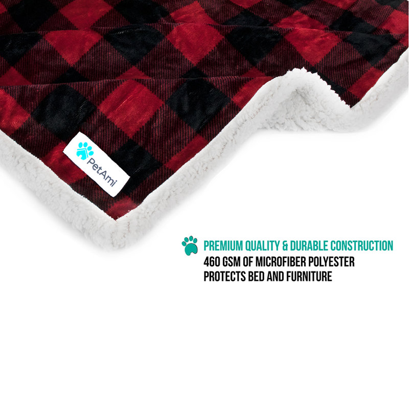 Checkered Red Waterproof Sherpa Pet Blanket for Small to Large Breeds