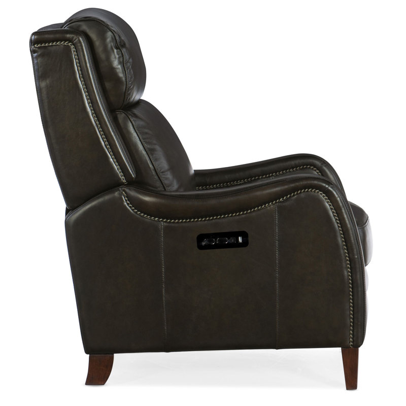 Sulema Leather Power Recliner, Dark Brown Genuine Leather, Manual