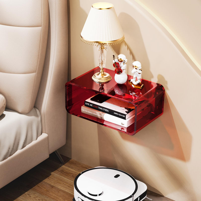 Acrylic Floating Nightstand, Bedside Table, Nightstand Shelf Wall Mounted Bedside Shelf, Red