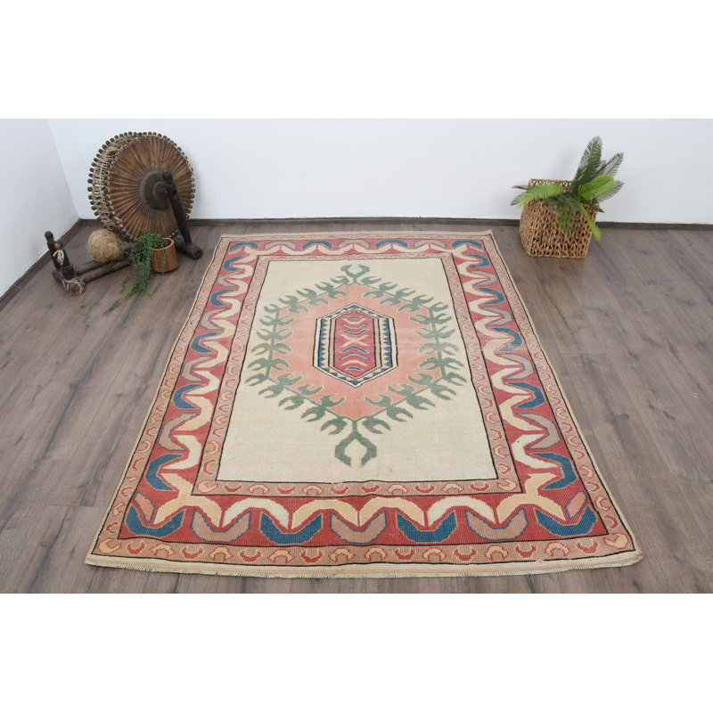 Tapis géométrique en laine beige à motif géométrique 59,4 x 79,9 pouces