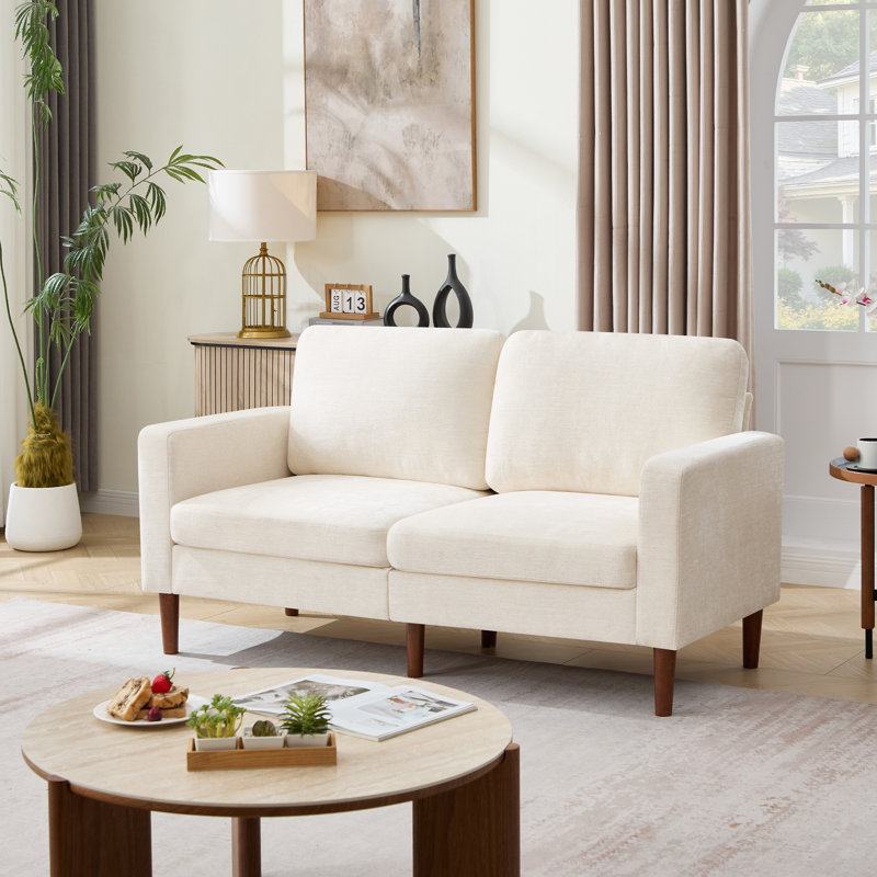 65" Chenille Classic Loveseat Mid-Century Modern Sofa, Beige Chenille 