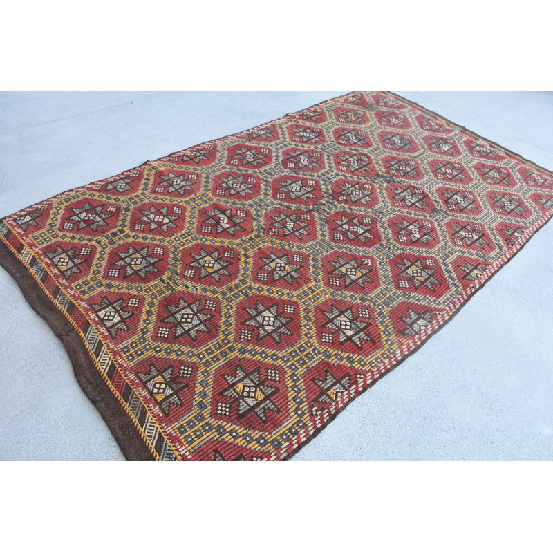 Tapis classique en laine rouge à motif géométrique 62,2 x 112,2 pouces