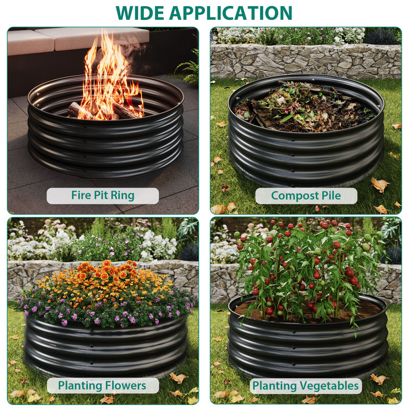 Round Metal Raised Garden Bed – Corrosion-Resistant Galvanized Steel, Black Color, Safe Rubber Edges, Quick Assembly for Planting & Landscaping