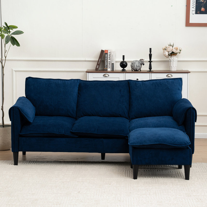 L-shaped Sofa with Footstools and Storage, Blue Polyester Blend