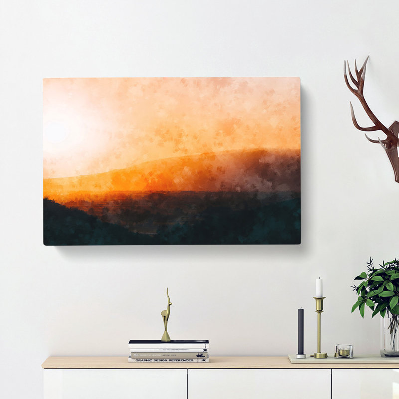 Sunset Over The Hills & Mountains - Wrapped Canvas Painting, 35cm H x 50cm W x 3cm D