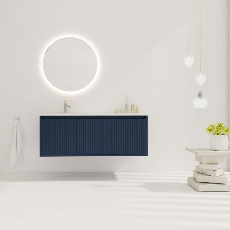 Meuble-lavabo flottant avec lavabo en résine en forme de goutte