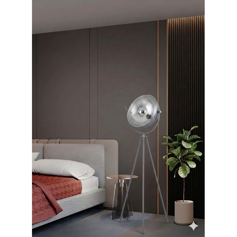 Industrial 1-Light Round Shade Floor Lamp , Grey, Grey