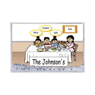 Personalized Family Dinner - Single Mom 1 boy 2 girls Snow Globe Frame Gift