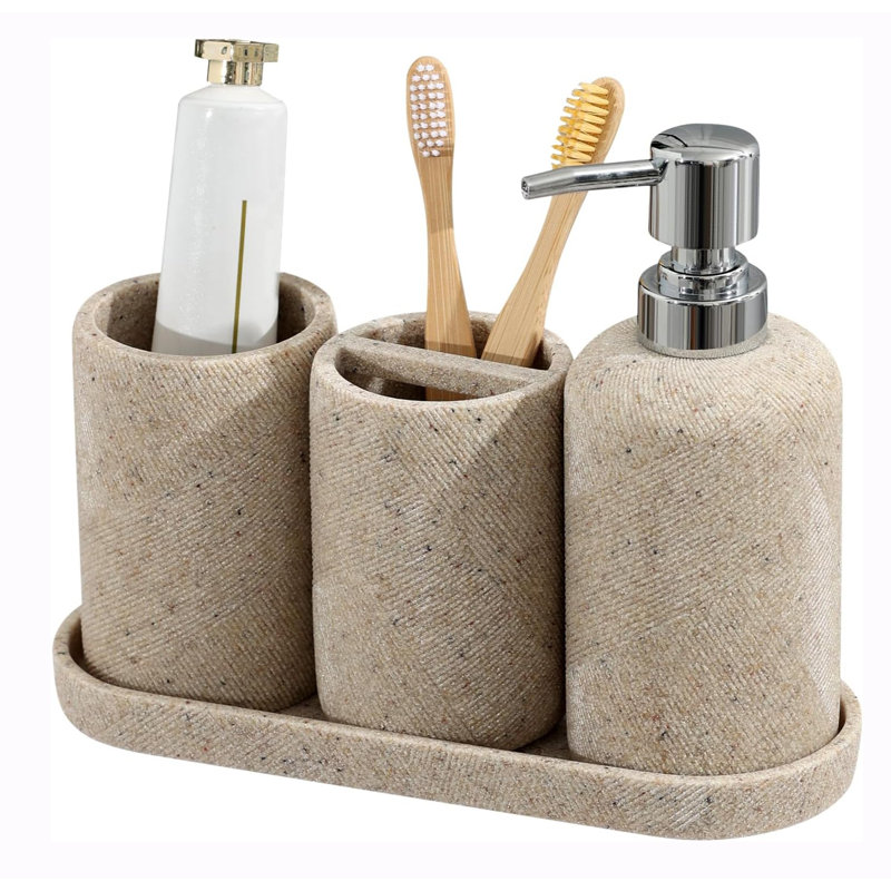 Ensemble d'accessoires de salle de bain beige moderne, organisateur de salle de bain 4 pièces, Beige