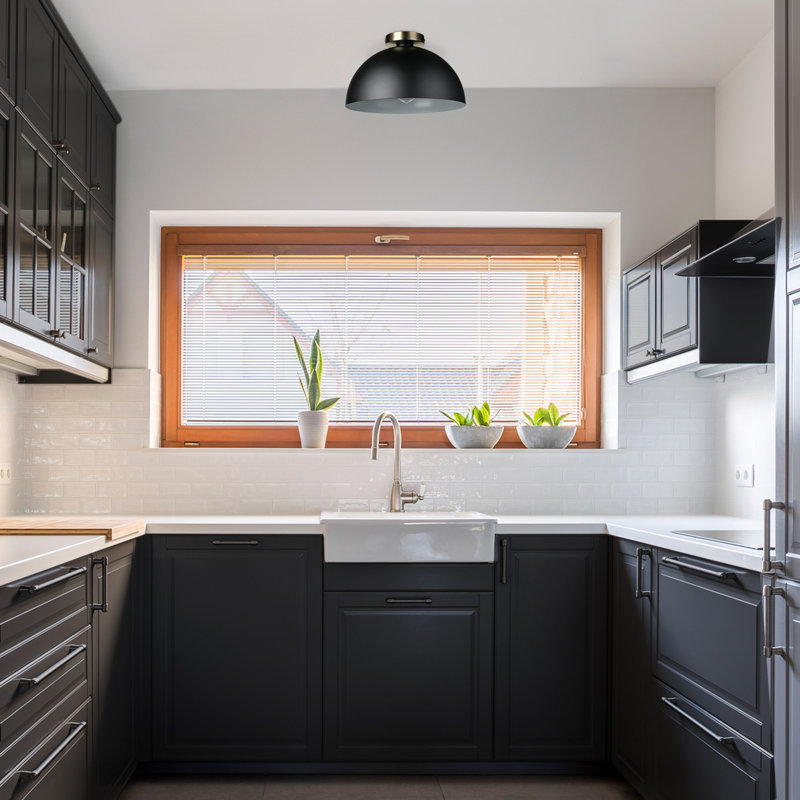 Plafonnier semi-encastré noir mat 1 lumière Kennily avec auvent décoratif or mat, ampoule incluse, Noir