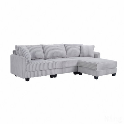 100-Inch Corduroy Fabric Sofa With L-Shaped Modular 3-Seat Convertible Sofa, Built-In Dual Charging Ports At The Arms, And Armrests Can Be Freely Placed Anywhere