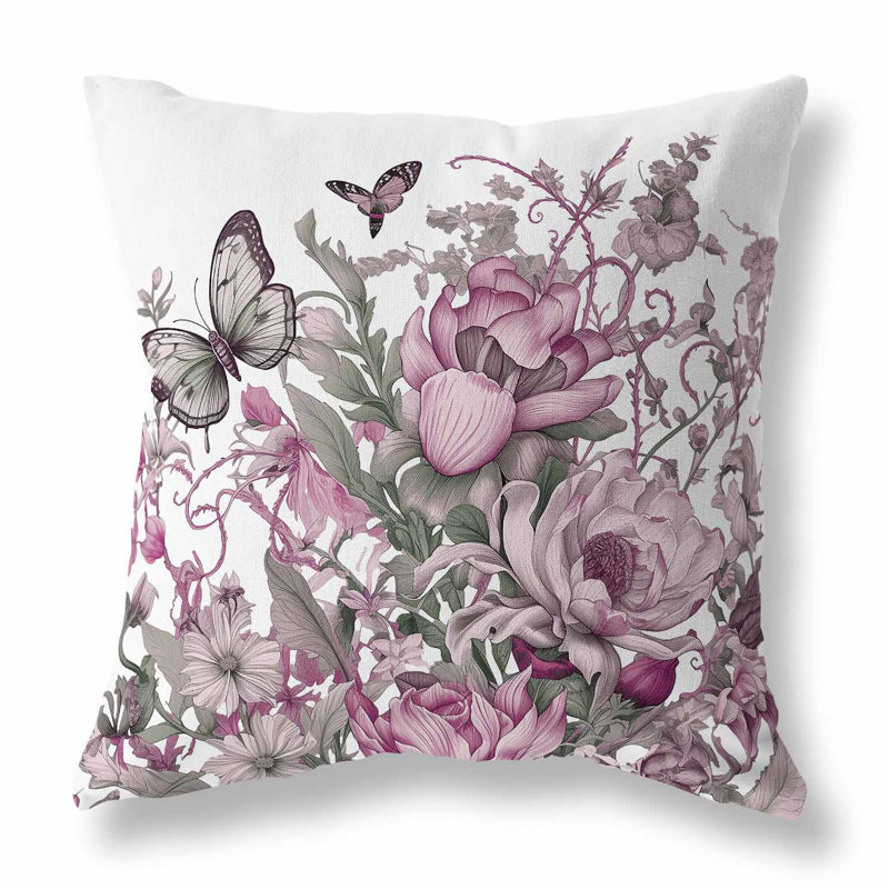 Coussin décoratif intérieur / extérieur Garden Delights, H 20 po x l 20 po, Blanc / rose