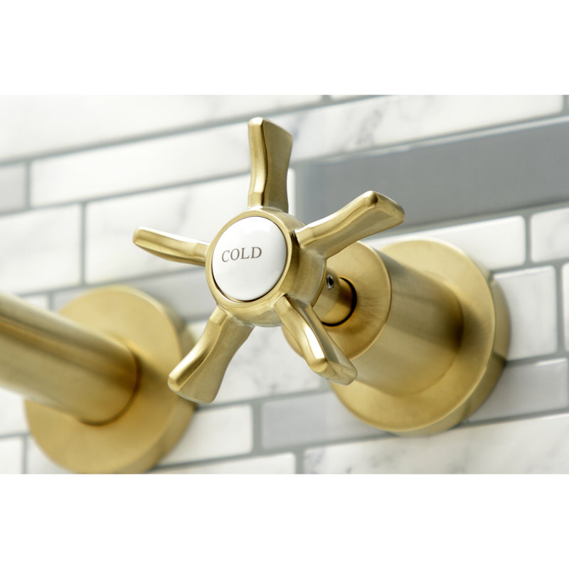 Kingston Brass Hamilton Two-Handle 3-Hole Wall Mount Roman Tub Faucet, Brushed Brass